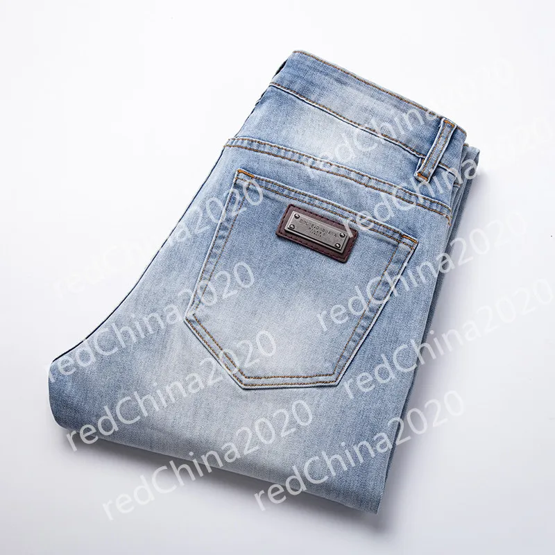 2024 Nueva primavera / otoño Nuevos pantalones vaqueros elásticos rasgados y ajustados para hombres Pantalones casuales clásicos