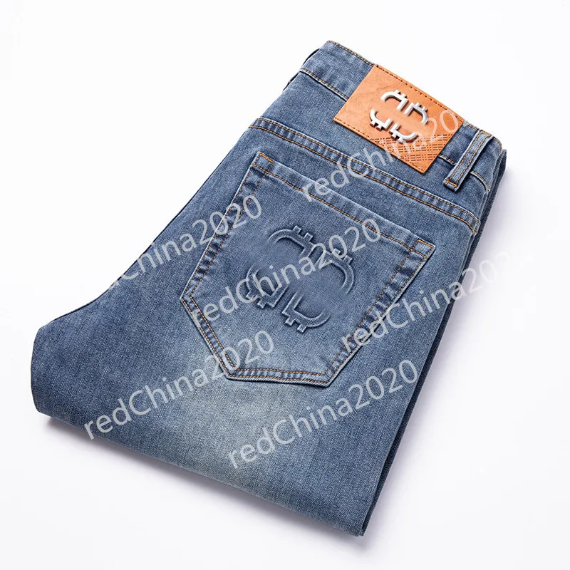 2024 Nueva primavera / otoño Nuevos pantalones vaqueros elásticos rasgados y ajustados para hombres Pantalones casuales clásicos