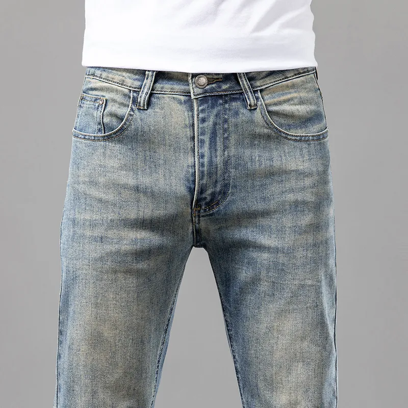 2024 Nueva primavera / otoño Nuevos pantalones vaqueros elásticos rasgados y ajustados para hombres Pantalones casuales clásicos