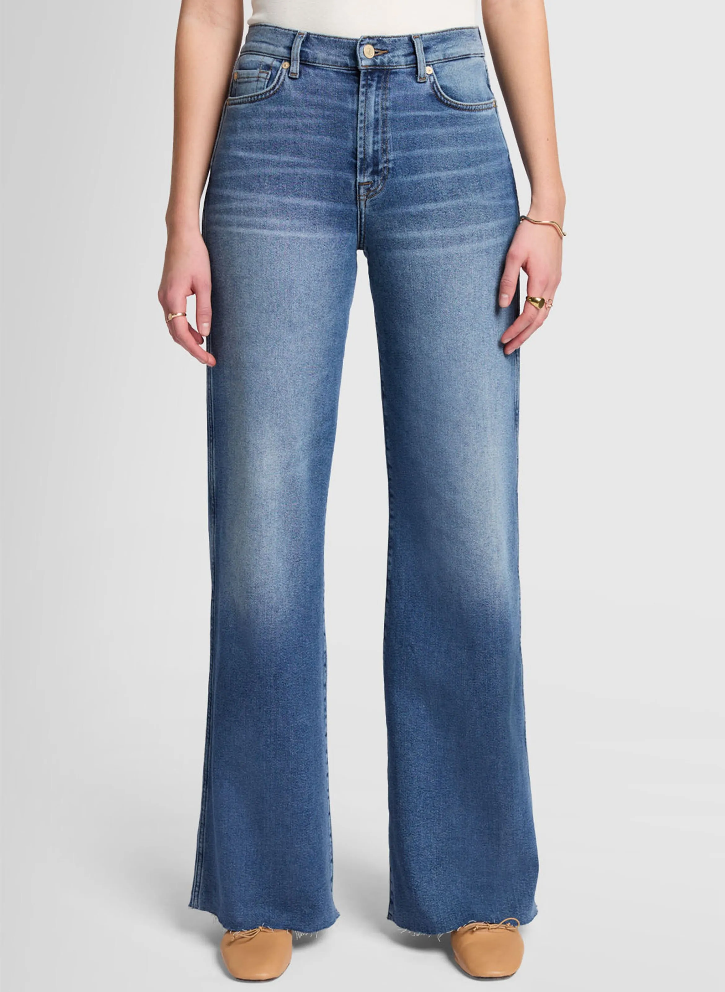 7 FOR ALL MANKIND LOTTA  VAQUERO FLARE DE TALLE ALTO DE MEZCLA DE ALGODóN EN AZUL
