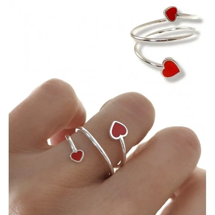 Anillo Plata Corazones Esmalte