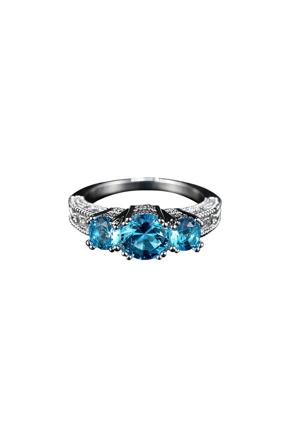 Anillo Tres Solitarios Azul