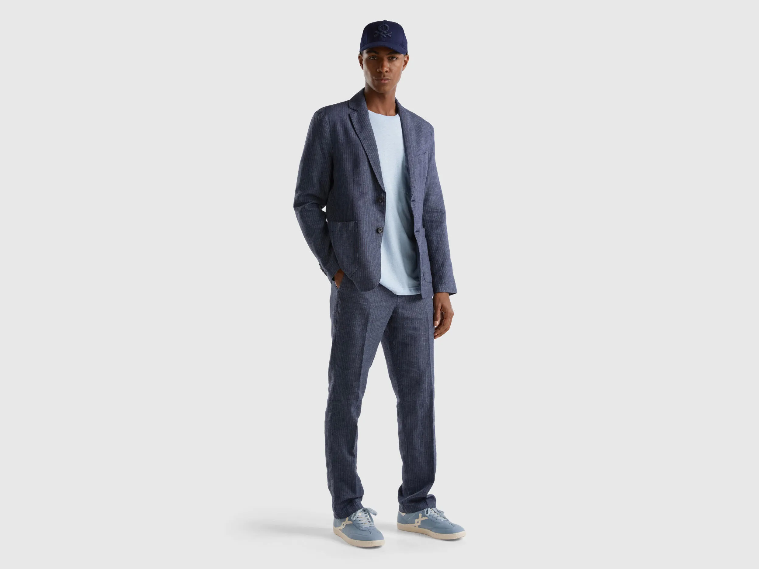 Blazer de rayas en mezcla de lino