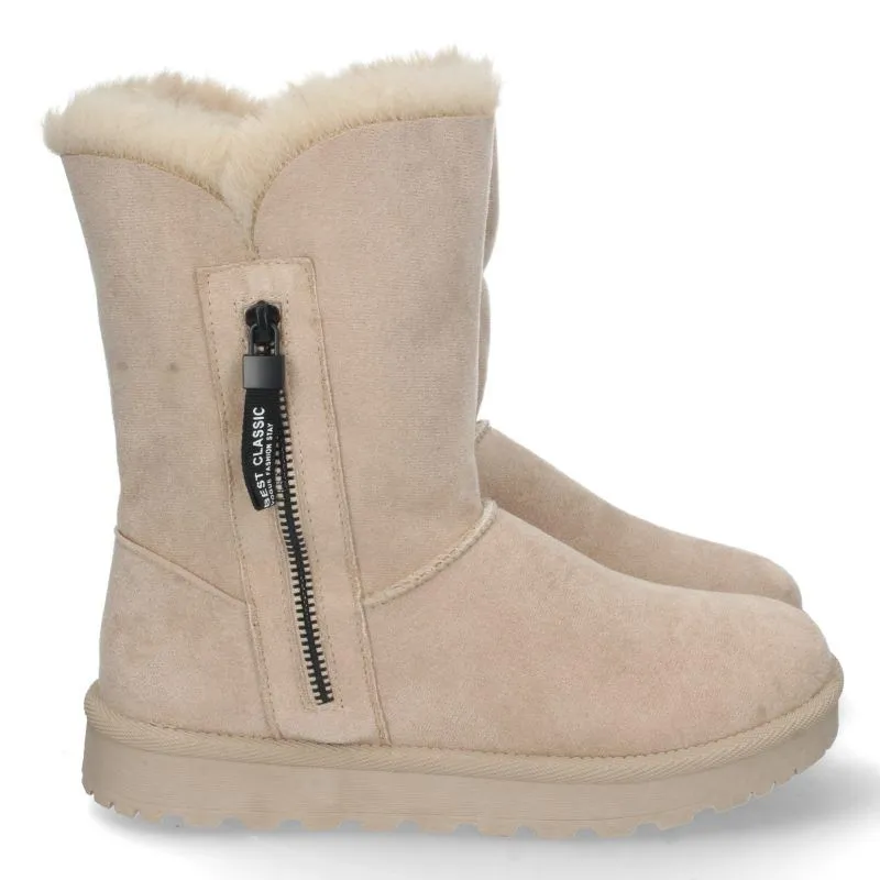 Botas australianas mujer beige detalle cremallera