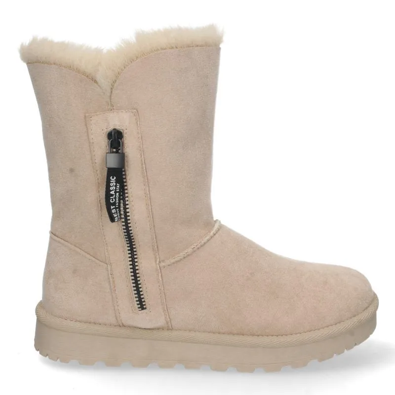 Botas australianas mujer beige detalle cremallera