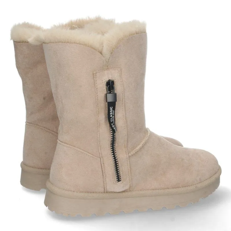 Botas australianas mujer beige detalle cremallera