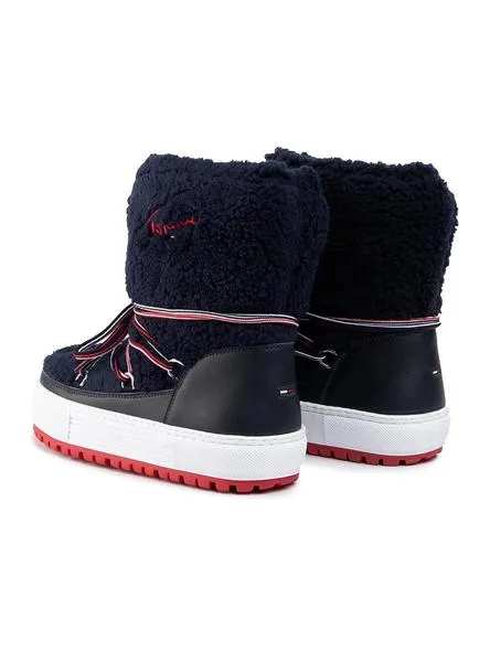 botas tommy jeans teddy snow azul mujer