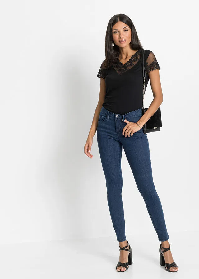 Camiseta con encaje Negro