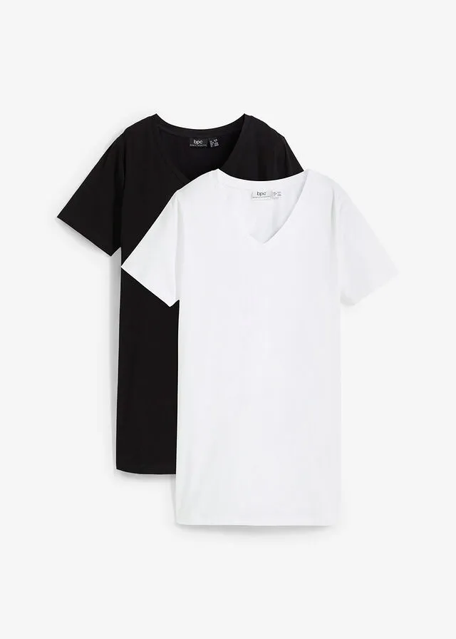CAMISETA LARGA BáSICA CON CUELLO EN V Y MANGA CORTA (2 UNIDADES) NEGROBLANCO