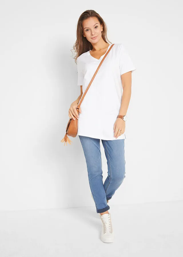 CAMISETA LARGA BáSICA CON CUELLO EN V Y MANGA CORTA (2 UNIDADES) NEGROBLANCO