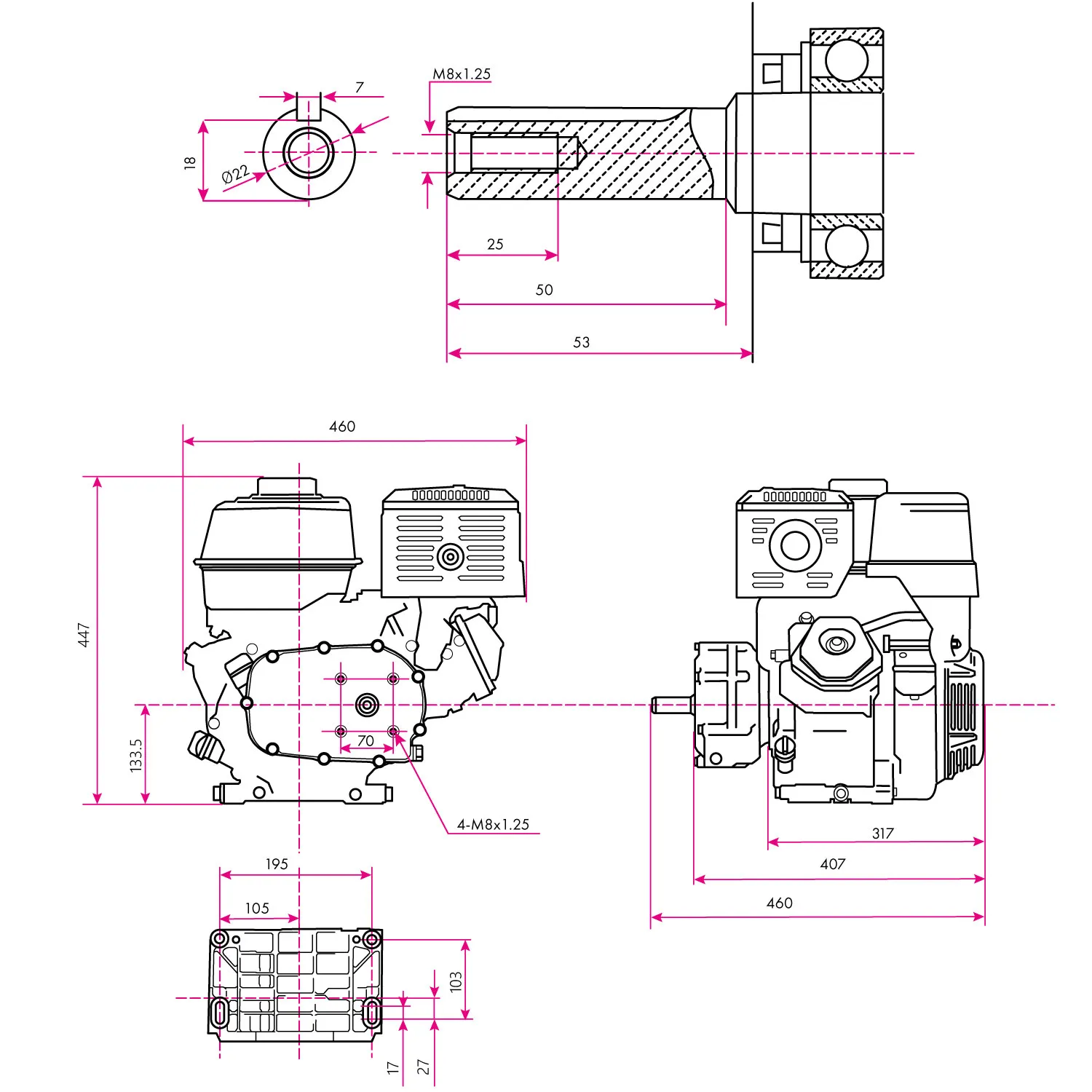 EBERTH Motor de gasolina 13 hp / 9,56 kW y 389 cc