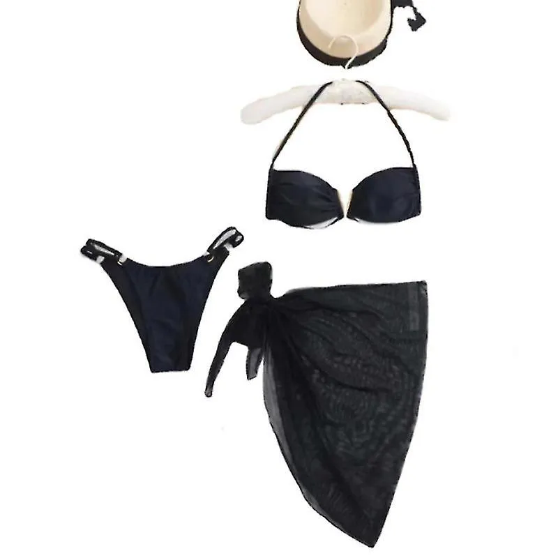 Envoltura mujer Triángulo Bikini Trajes de baño con falda de playa de malla 3 piezas Trajes de baño