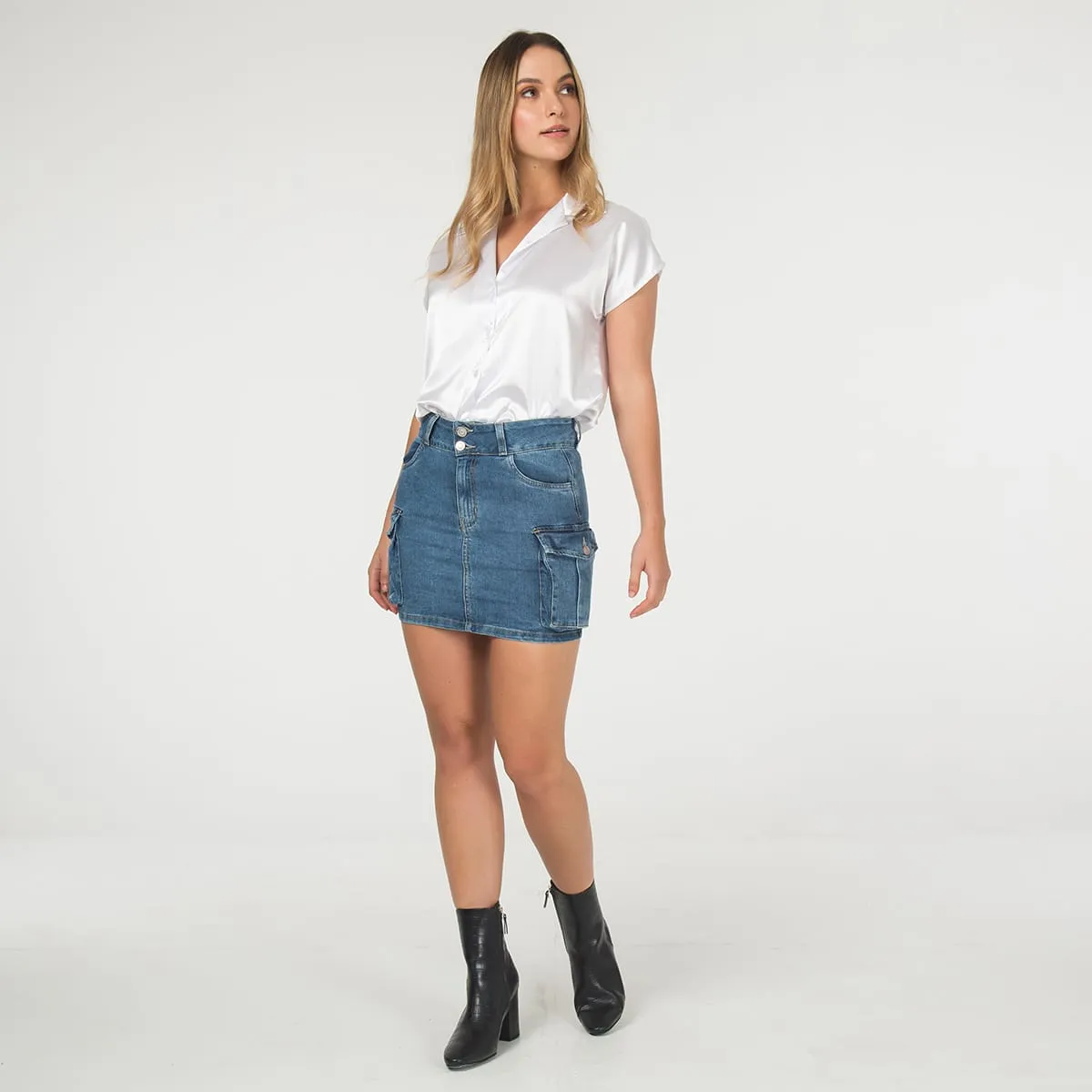 Falda Corta Denim Cargo Camelia