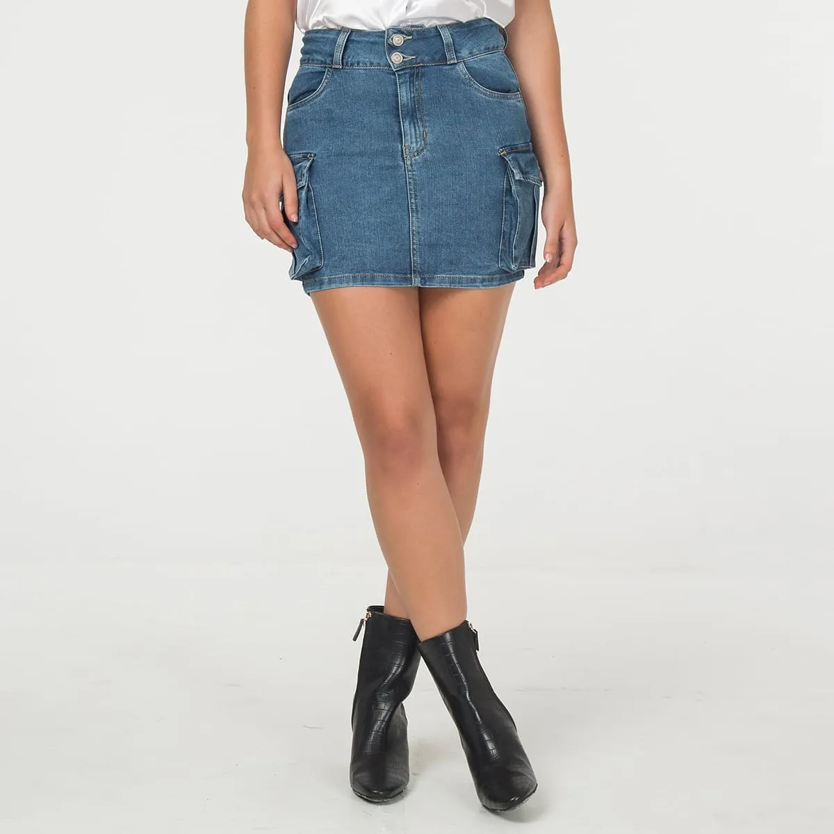 Falda Corta Denim Cargo Camelia