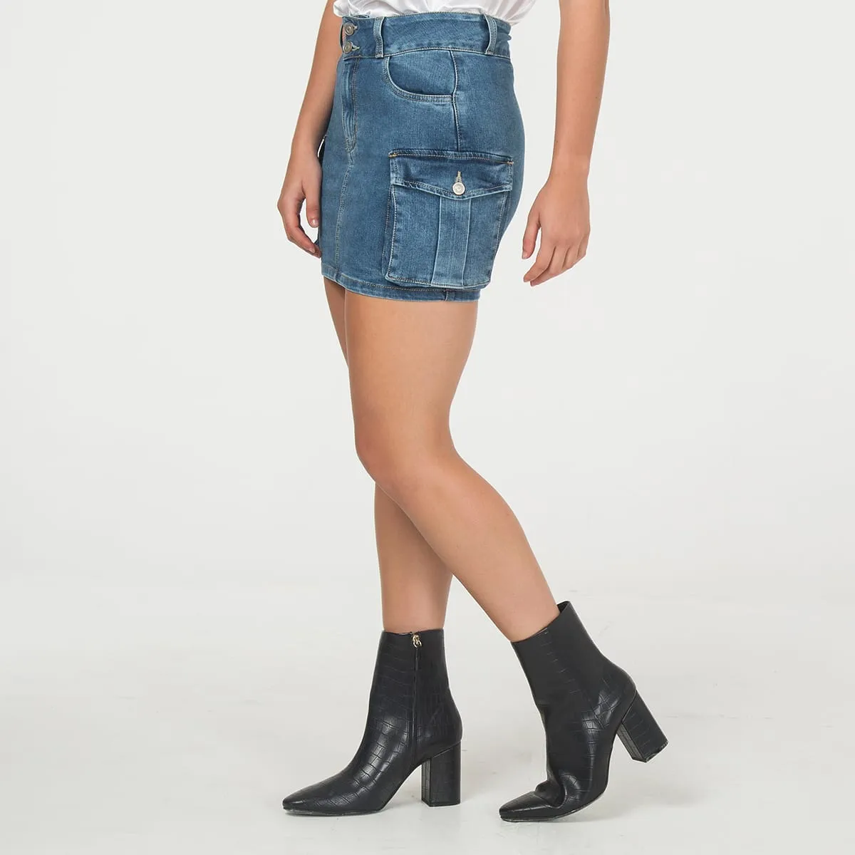 Falda Corta Denim Cargo Camelia