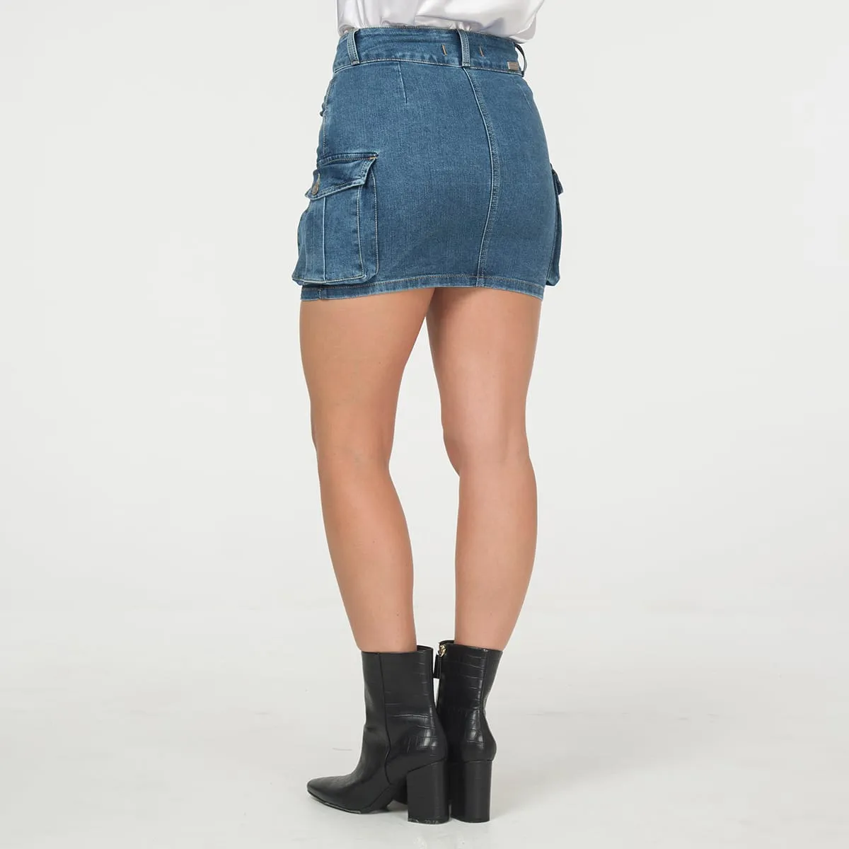 Falda Corta Denim Cargo Camelia