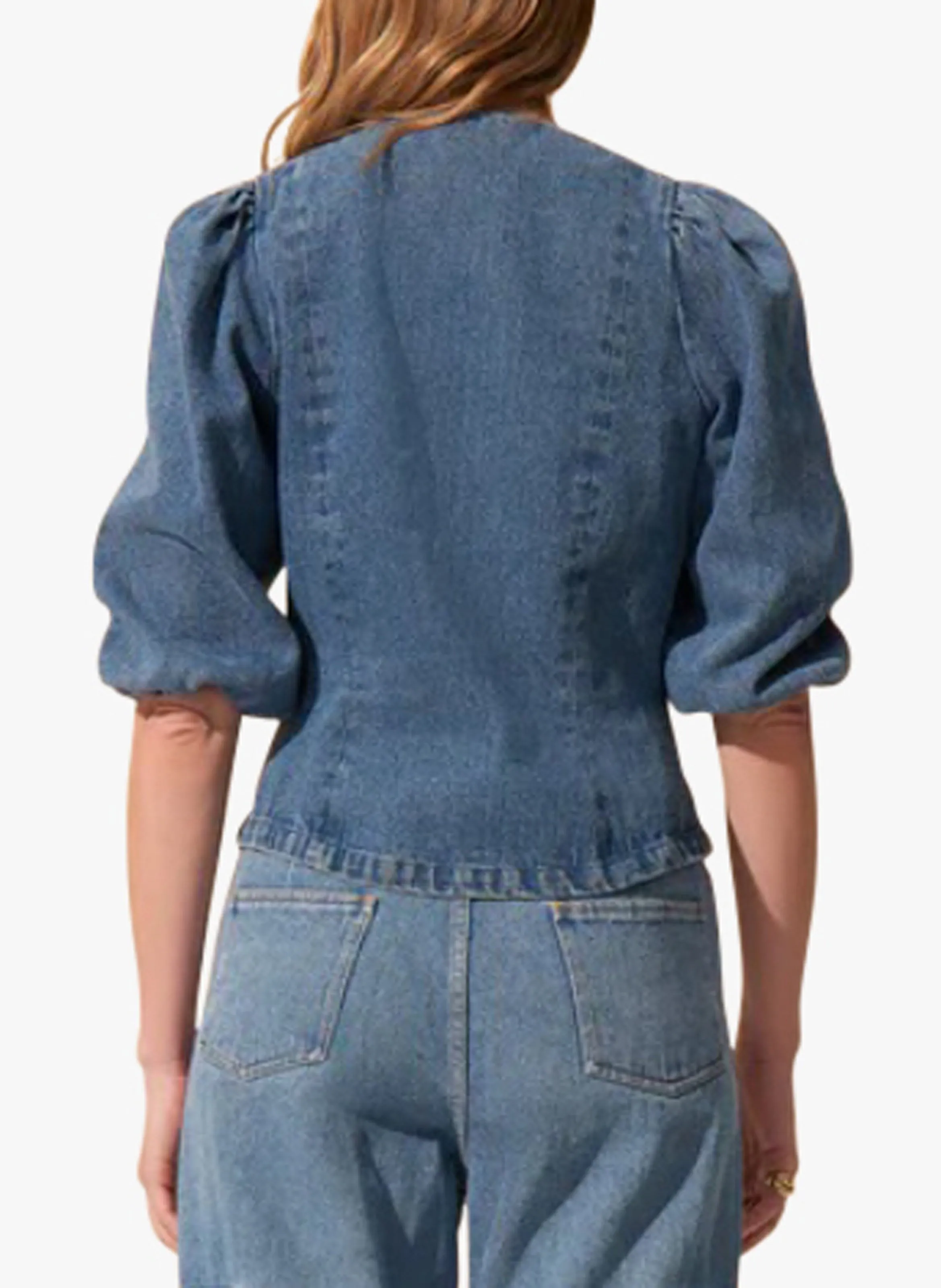 FETE IMPERIALE VICTORIA  TOP DE DENIM DE ALGODóN CON CUELLO DE PICO Y BOTONES EN AZUL