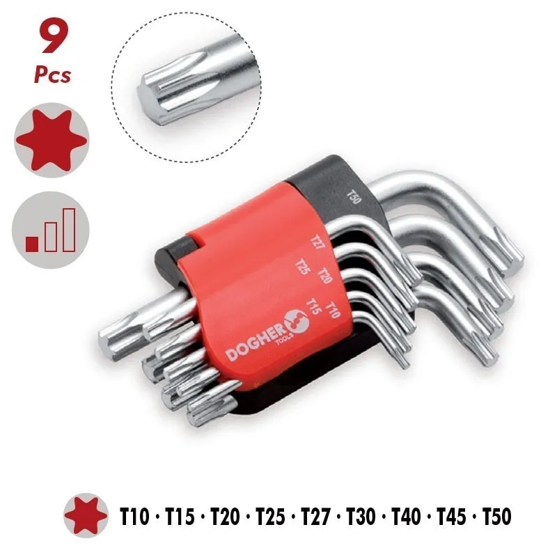 Juego Llaves Torx Cortas CRV 9 Pzas T10 a T50 DOGHER
