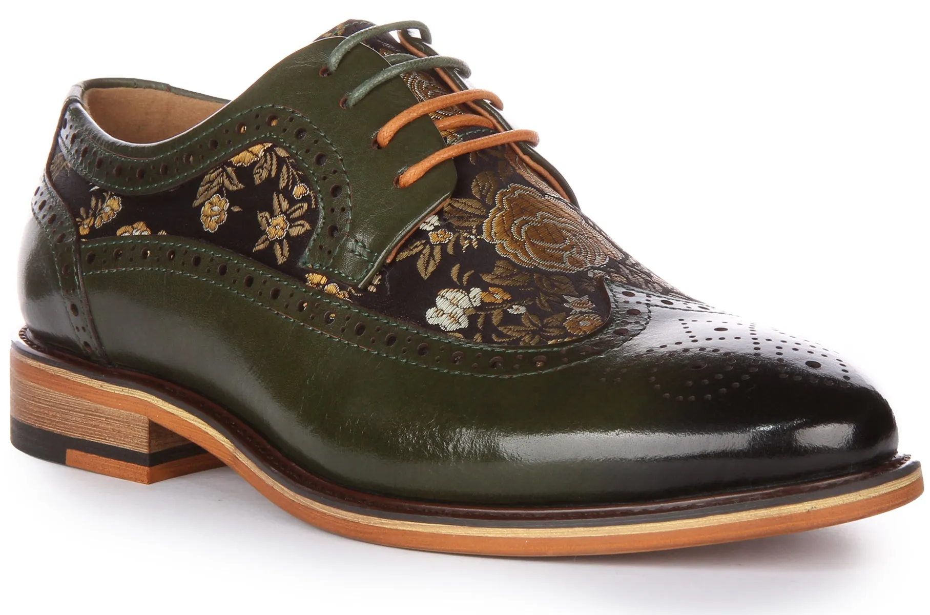 JUSTINREESS Ross W Zapatos de cordón de cuero con flores para mujer en marino