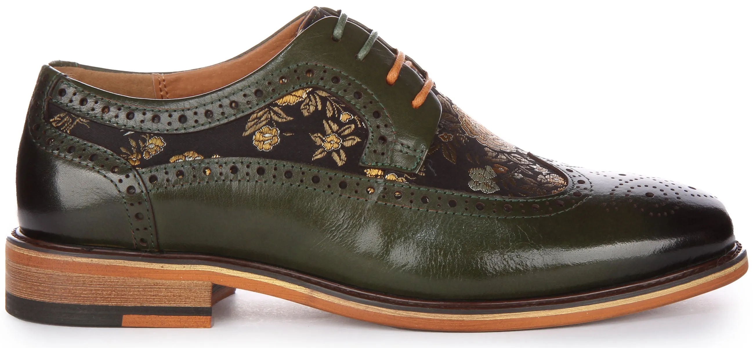 JUSTINREESS Ross W Zapatos de cordón de cuero con flores para mujer en marino