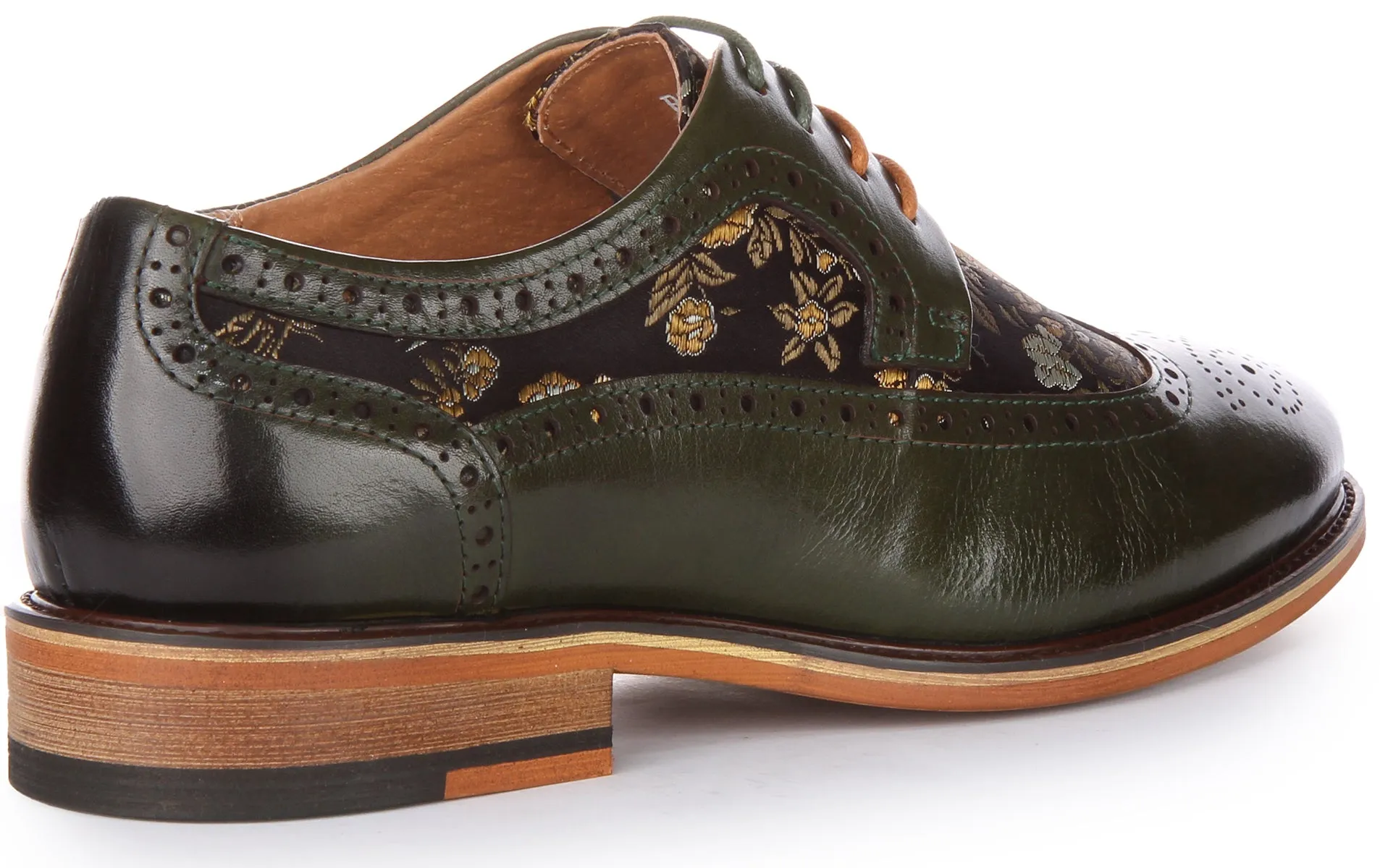 JUSTINREESS Ross W Zapatos de cordón de cuero con flores para mujer en marino