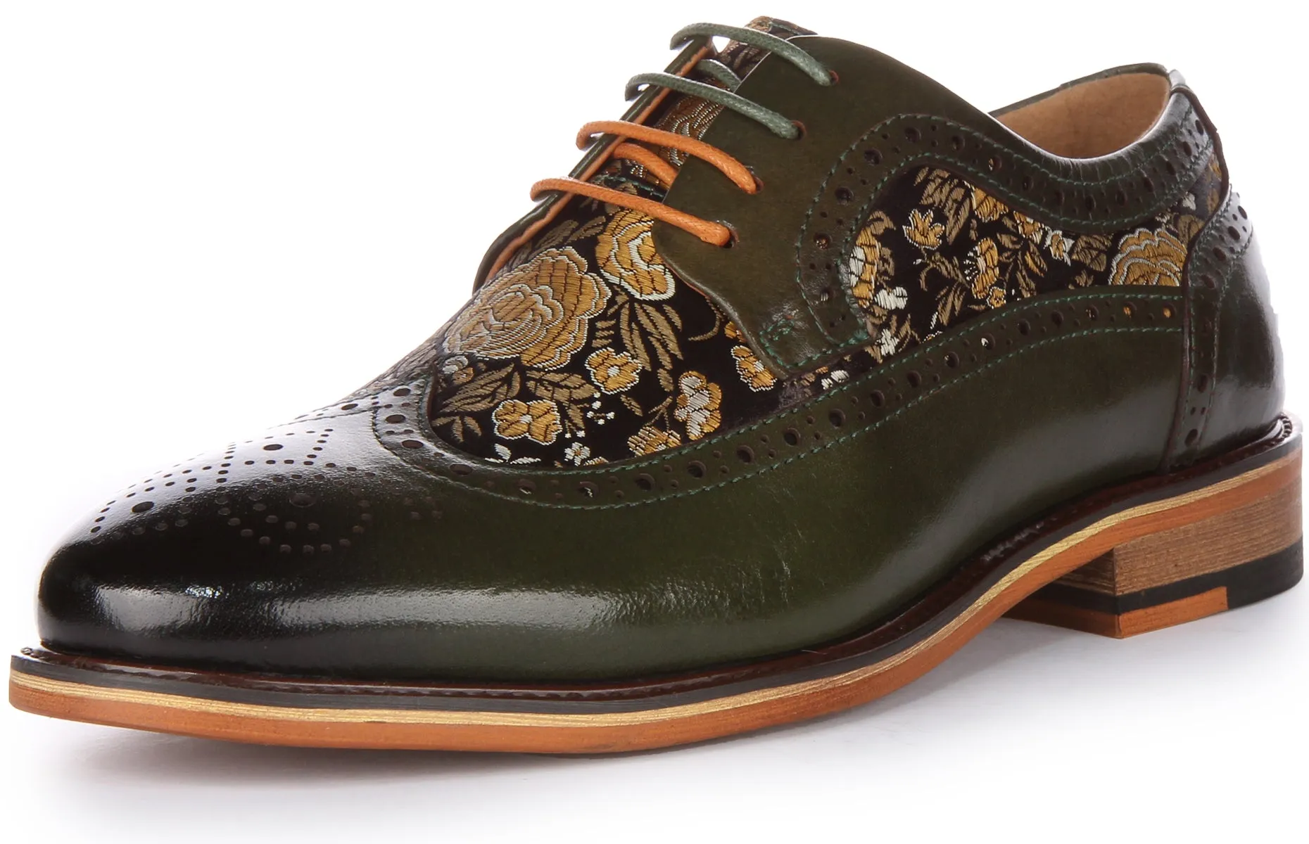 JUSTINREESS Ross W Zapatos de cordón de cuero con flores para mujer en marino
