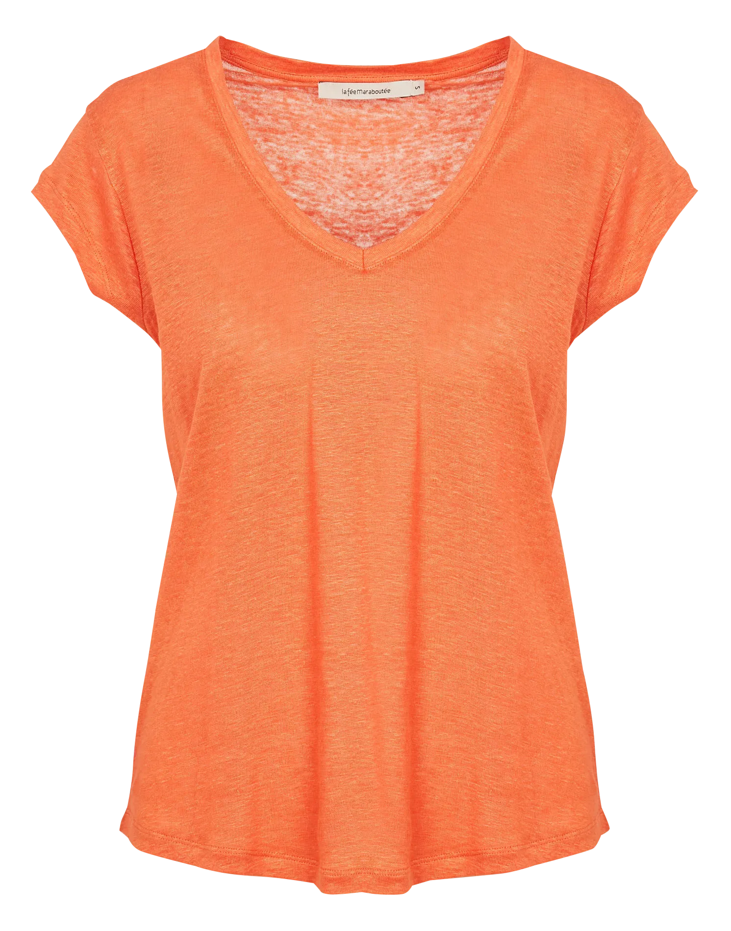 LA FEE MARABOUTEE Camiseta de lino con cuello de pico en naranja
