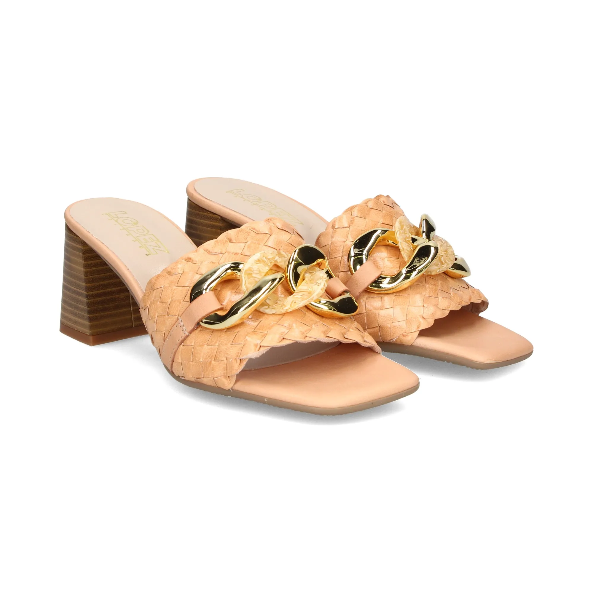 LÓPEZ Sandalias con tacón de Mujer CAMEL