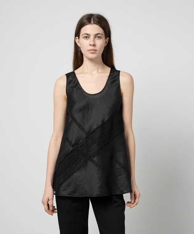 Max Mara Black EBRIDI top with lace