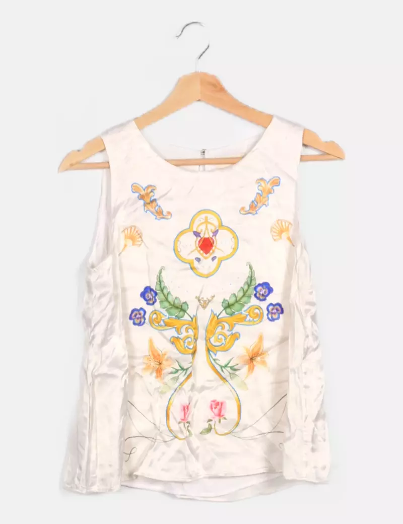 Monarte Blusa fluida blanca print multicolor
