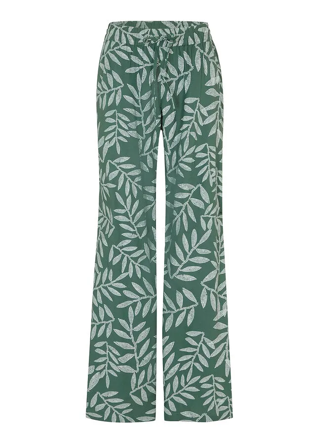 PANTALóN TIPO PALAZZO DE VISCOSA SOSTENIBLE CON ESTAMPADO VERDE OSCUROBLANCO ESTAMPADO