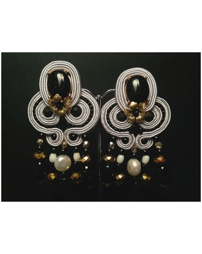 PENDIENTES FLAMENCA CHAMPAGNE NEGRO