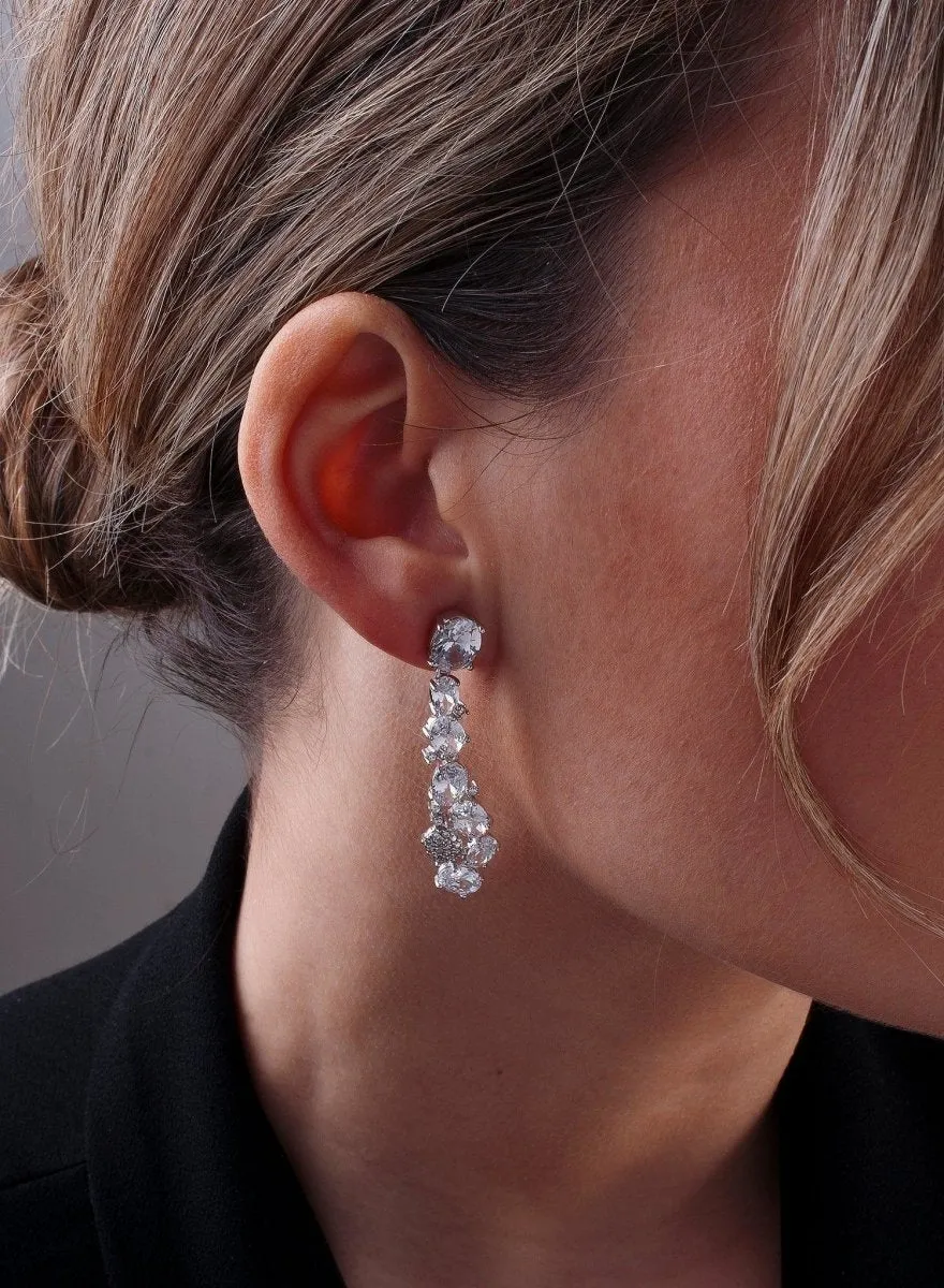 Pendientes largos novia diseo óvalos con cuarzos adamantinos