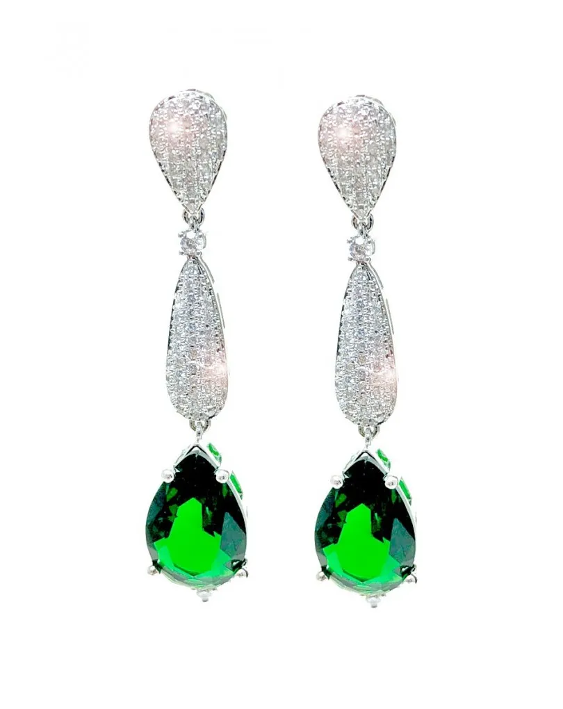 PENDIENTES LARGOS VERDE ESMERALDA BISUTERIA FINA