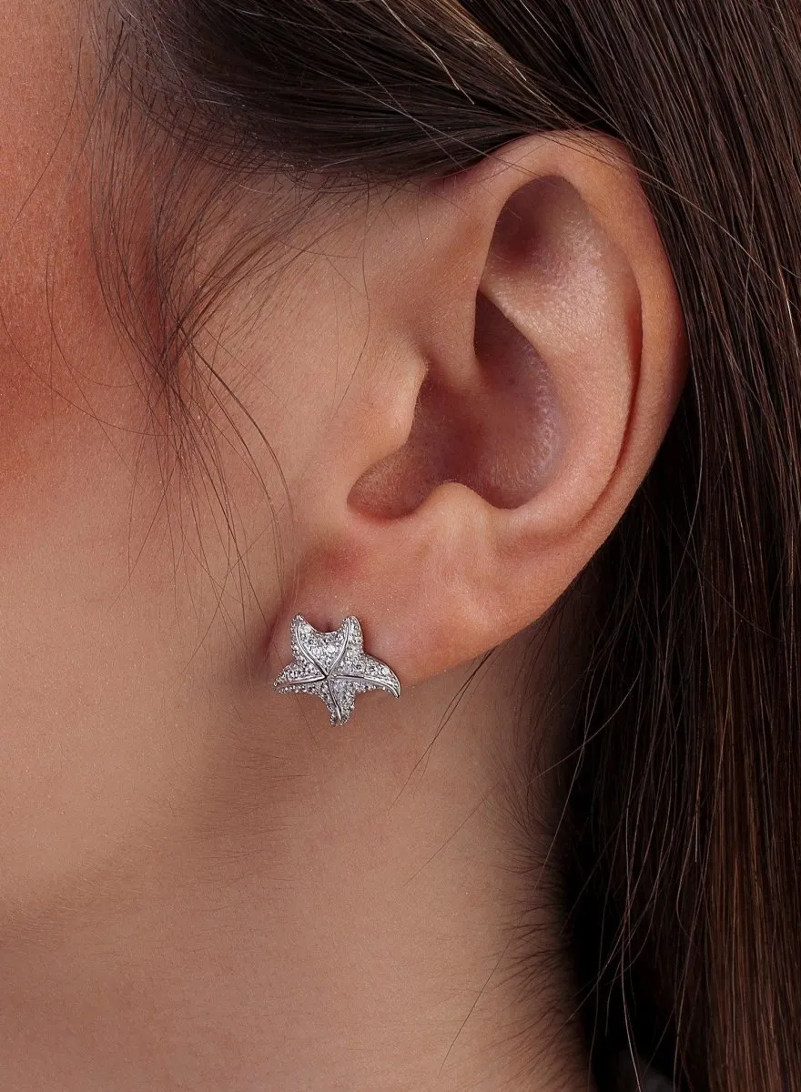 Pendientes pequeos de plata diseo estrella de mar con circonitas