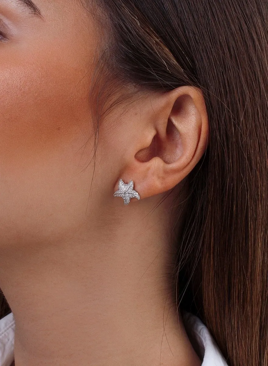 Pendientes pequeos de plata diseo estrella de mar con circonitas