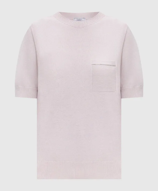 Peserico Pink cashmere top with monil chain
