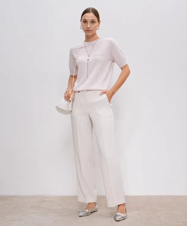 Peserico Pink cashmere top with monil chain