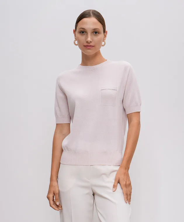 Peserico Pink cashmere top with monil chain