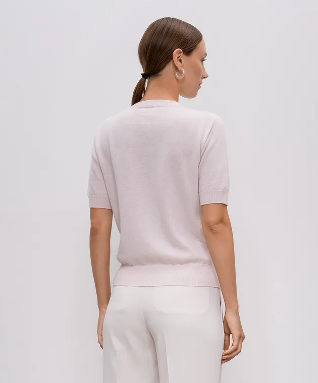 Peserico Pink cashmere top with monil chain