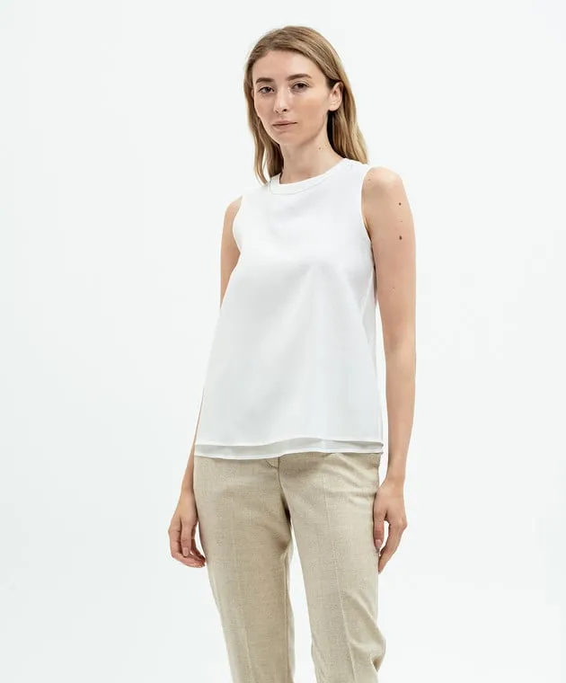 Peserico White silk top with monil chain