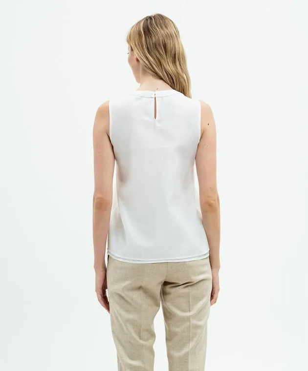 Peserico White silk top with monil chain