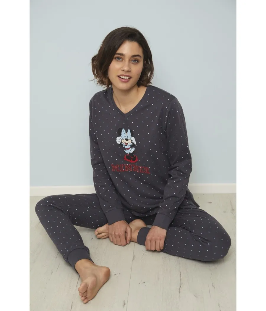 Pijama estampado Minnie Shy mujer Disney invierno marengo algodón