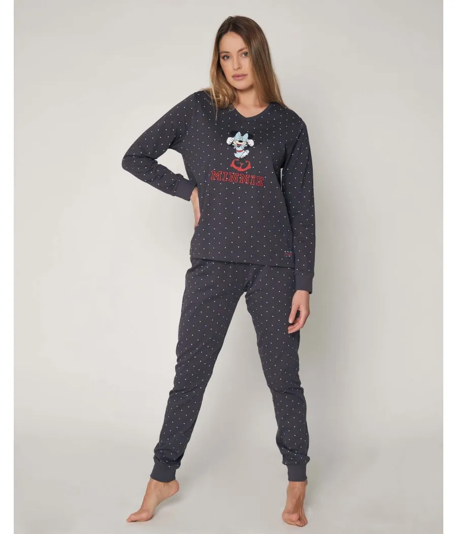 Pijama estampado Minnie Shy mujer Disney invierno marengo algodón