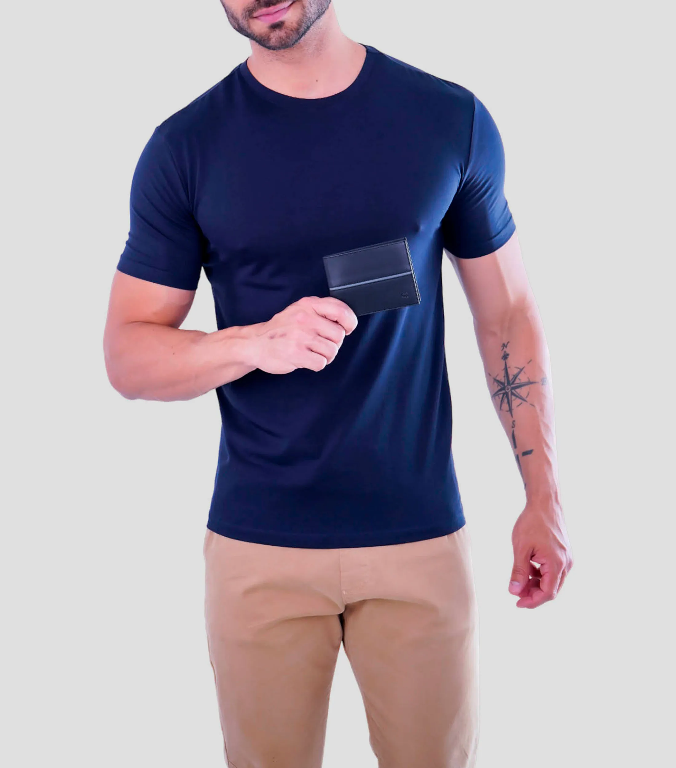 Pineda Covalin Cartera bifold negra en piel con línea decorativa Hombre