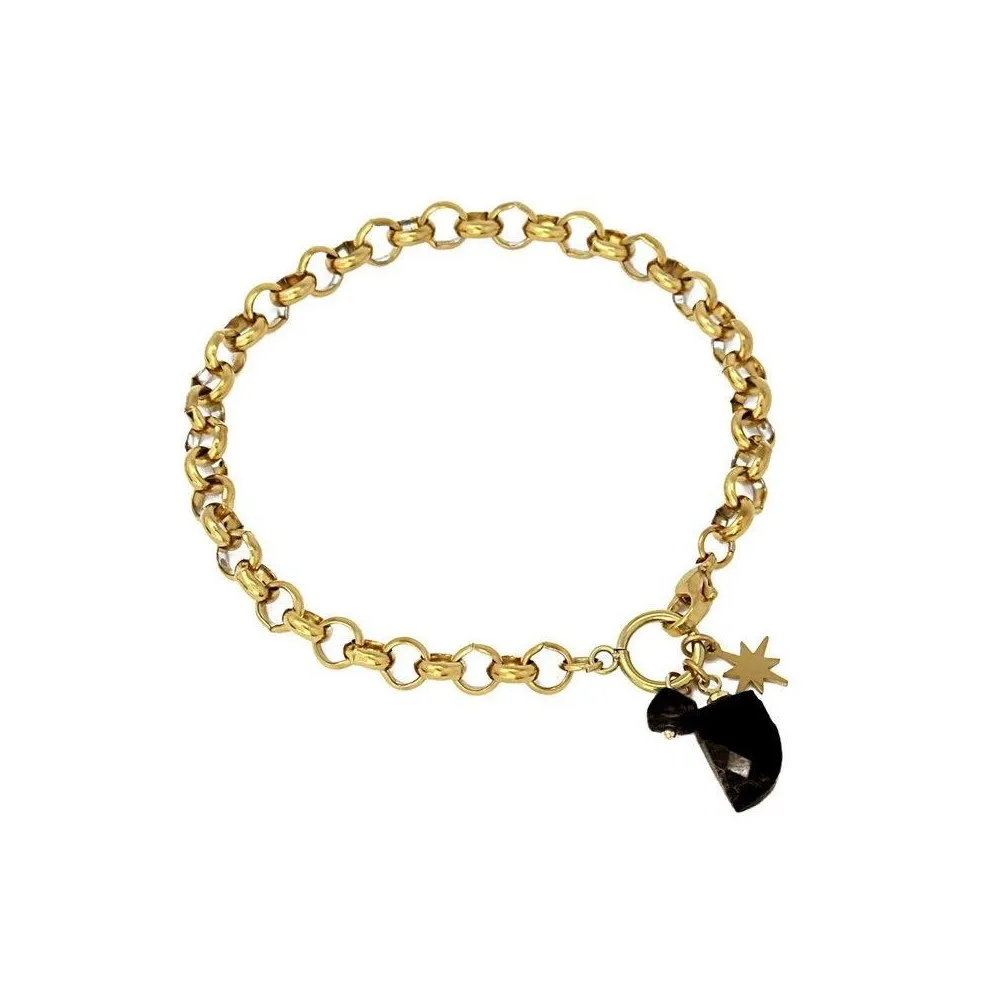 Pulsera de acero quirúrgico con abalorios en acero dorado y piedra natural