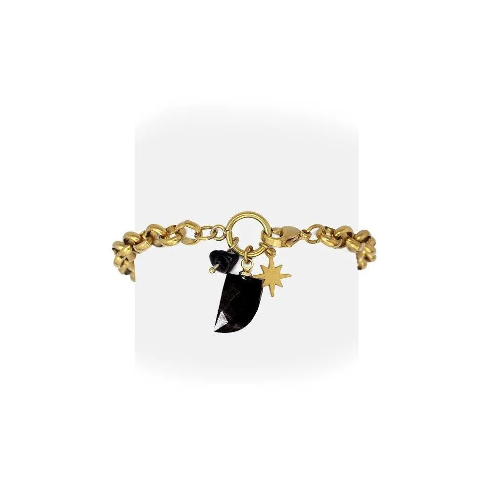 Pulsera de acero quirúrgico con abalorios en acero dorado y piedra natural