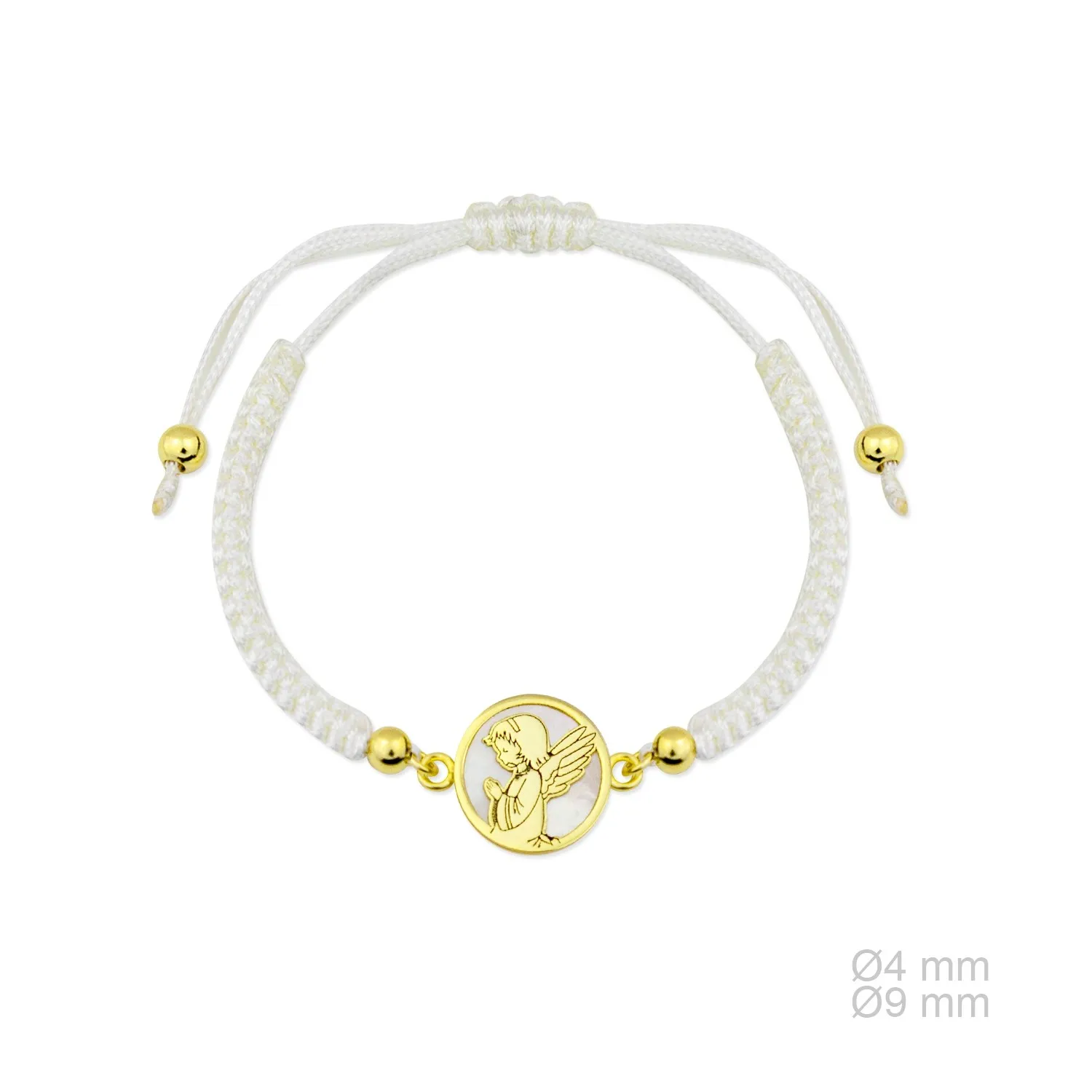 Pulsera Macrame Blanca Medalla Angel Gold