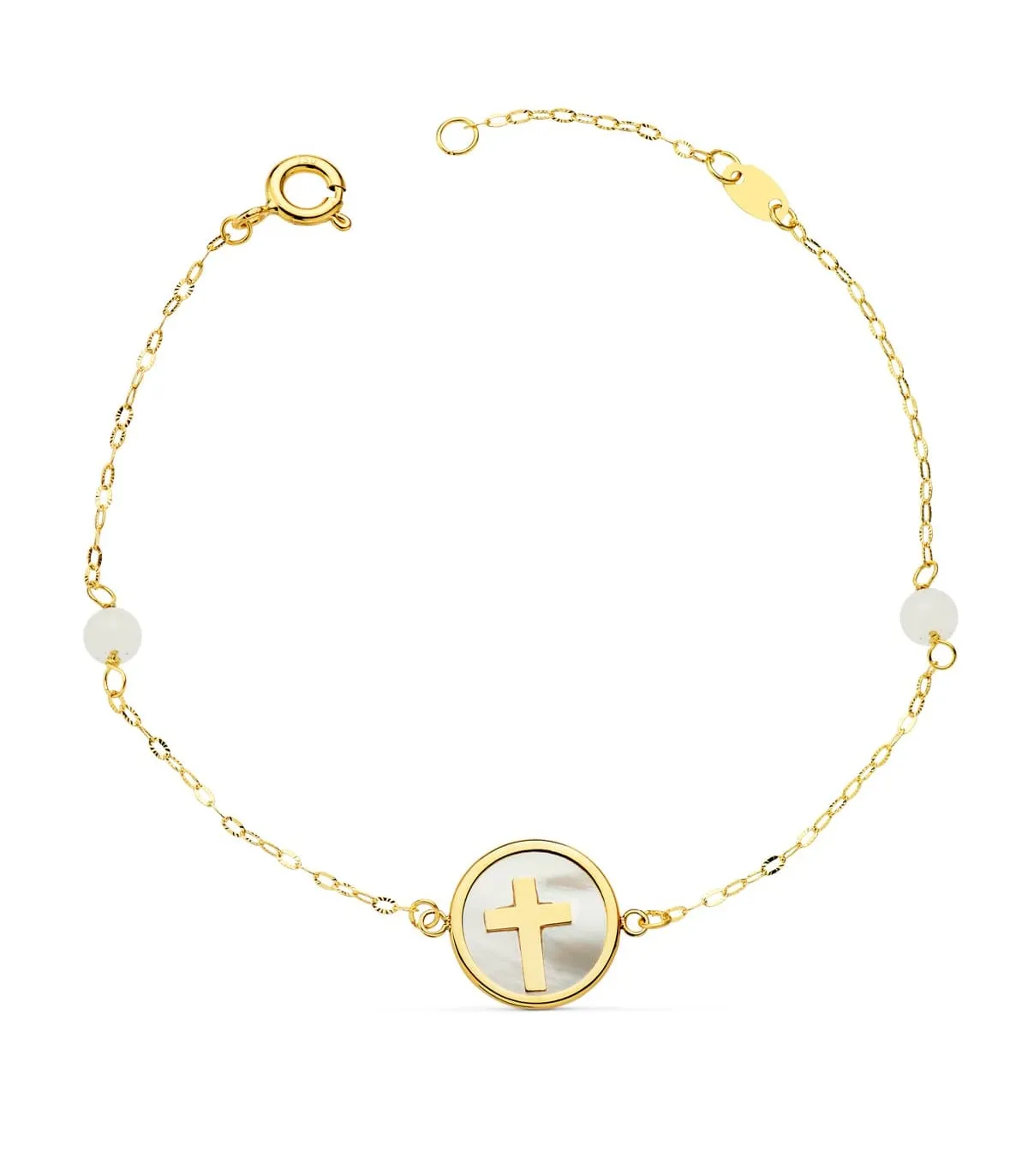 Pulsera Oro Amarillo 18K Cruz Nácar 20cm