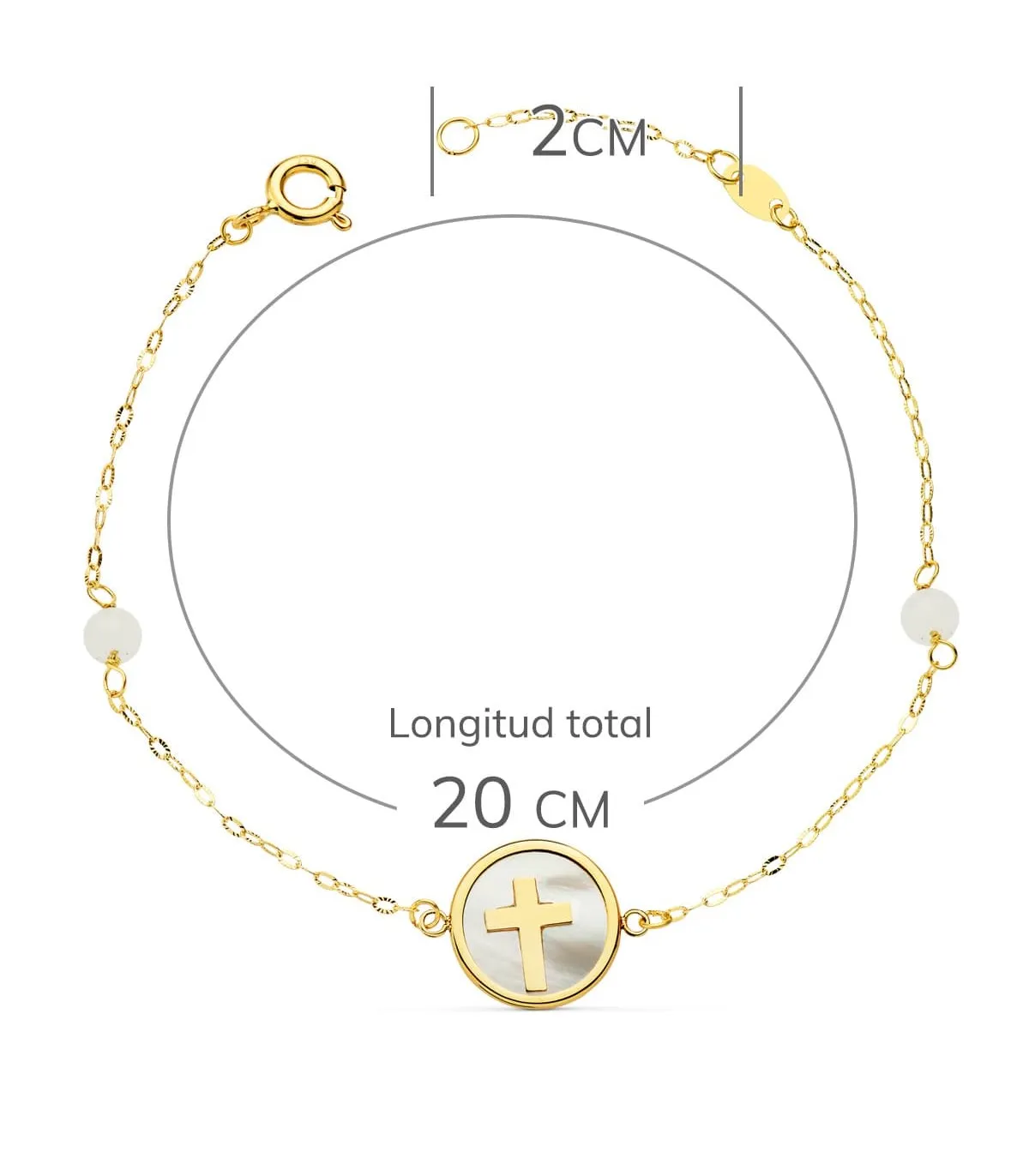 Pulsera Oro Amarillo 18K Cruz Nácar 20cm